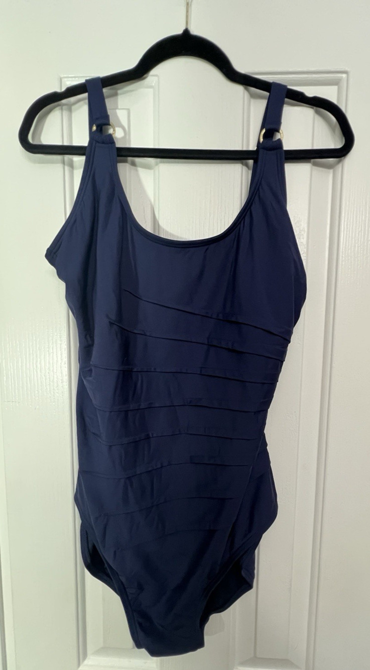 Calvin Klein Women's One Piece Swimsuit Navy Blue Size 16